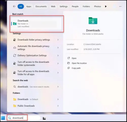 How to find the Downloads folder - Remote Support for Windows